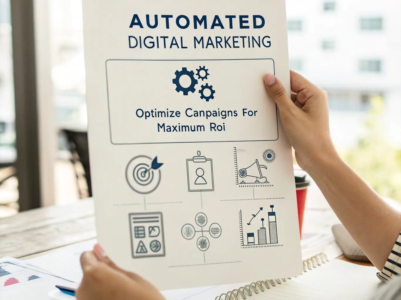 An infographic showcasing the AI-Driven Campaign Optimization process, highlighting data analysis, strategy tailoring, and performance improvement.