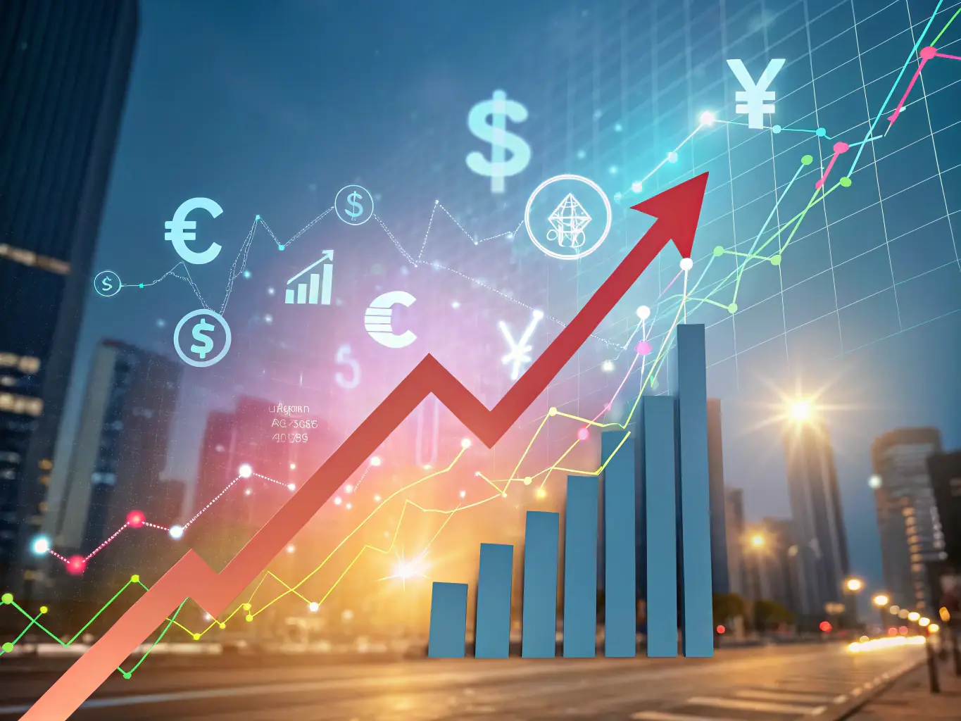 A digital illustration depicting a stylized graph trending upwards, overlaid with binary code, symbolizing AI-driven campaign optimization.