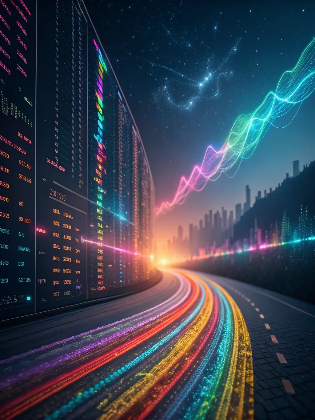 A close-up shot of an AI algorithm visualization, highlighting data analysis and pattern recognition, used in optimizing marketing campaigns for an e-commerce client.
